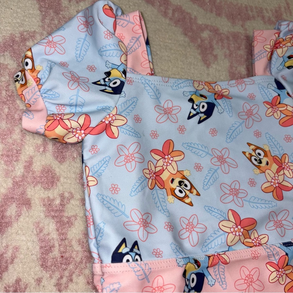 Bluey Blue and Pink Floral One-Piece Swimsuit Baby Girl 12M - Picture 4 of 10